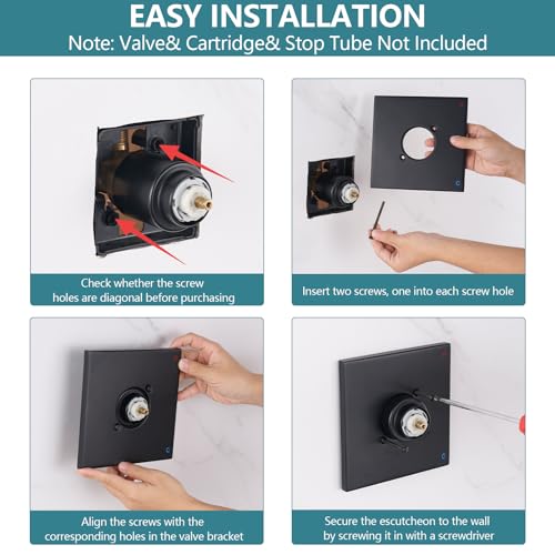 RAINREVIVE Replacement Escutcheon Plate for Delta 13/14 Series, for One-Handle Tub and Shower Faucets, Single Metal Square Shower Escutcheon Kit, Matte Black by RAINREVIVE - Used condition - Image 5