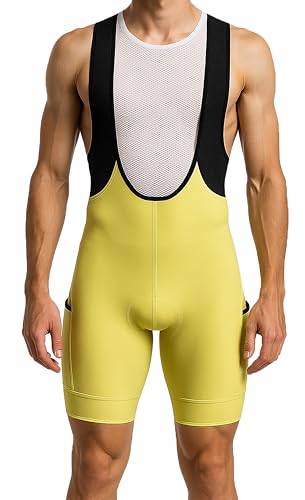 Wixen Elite Cycling Bib Shorts for Men Bicycle Bib Shorts Durable Performance Zipper Pocket (Yellow_2XL)