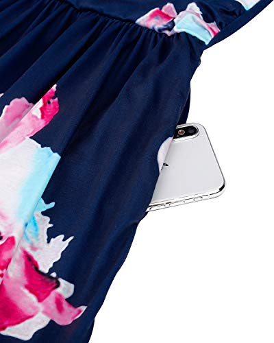 OUGES Women's Summer Spaghetti Strap V-Neck Floral Midi Casual Dress with Pockets(Floral01-452,M)