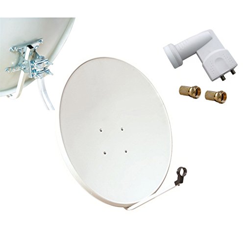 SAT Installation satellite Saladier en acier 80 cm + LNB Twin 2 Récepteur TV + 2 fiches F
