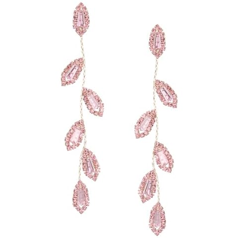 SWEETV Crystal Pink Earrings for Women Dangling, Trendy Long Rhinestone Dangle Drop Statement Earrings for Wedding Prom Party Jewelry Gifts Cover