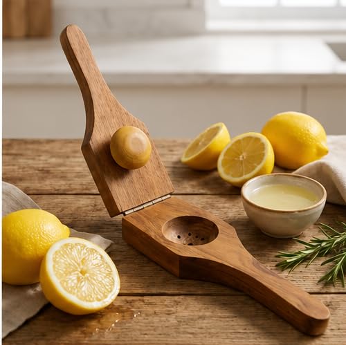 Image of Handcrafted Wooden Manual Lemon Squeezer, Citrus Juicer for Lemon, Lime and Orange, 22.1 cm Wood Juice Press