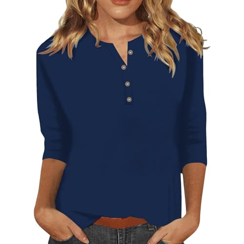 Camisetas femininas de verão de manga 3/4 básica de botão 2024 verão solta casual manga curta blusas