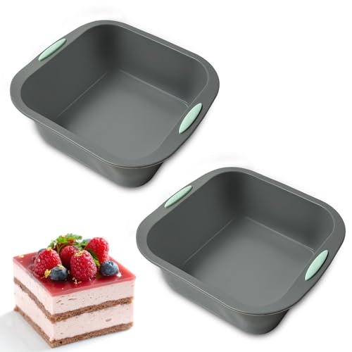 MXGHIR 2 moldes de silicona para brownie, antiadherente, rectangular, sin BPA, para brownies, tartas de queso, pan, pasteles y lasaña (gris)