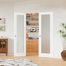 French Doors, 36" 18" x 2 x 80" Interior Double Doors with Door Jamb & Hardware Kit and Silver Door Levers, 1-Lite Frosted Glass Pantry Door as Prehung Door for Bedrooms, Closets