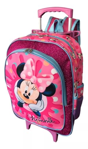 Kit Mochila Escolar Minnie Chiclete Rodinhas G Menina Infantil
