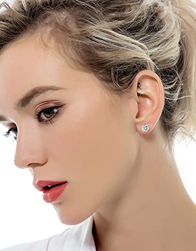 Tornito 7 Pairs 18G 20G Stainless Steel Stud Earrings Round Cubic Zirconia Barbell Earring Set For Men Women 2MM-8MM Silver Tone4