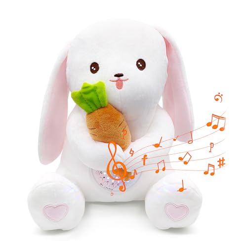 APUNOL Lapin Doudou Câlin Nuit paisible garantie｜Peluche Veilleuse Bébé Musicale et Lumineuse｜Veilleuse Doudou Bruit Blanc Bébé｜Avec détection des...