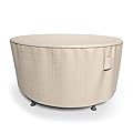 Budge P5A22PM1 English Garden Round Patio Table Cover Heavy Duty and Waterproof, Medium, Two-Tone Tan