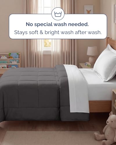 Image of Twin Size, Dark Gray Alternative Down Comforter - Warm, Lightweight & Breathable Hotel Quality Bedding Set for Men, Women, Kids & Teens - All Season Oversized Cooling Microfiber Duvet Insert Comforter