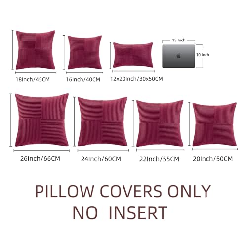 Image of Fancy Homi 2 Packs Burgundy Samll Decorative Throw Pillow Covers 14x14 Inch with for Couch Bed Sofa, Rustic Farmhouse Boho Home Decor, Soft Corss Patchwork Corduroy Square Cushion Case 35x35 cm