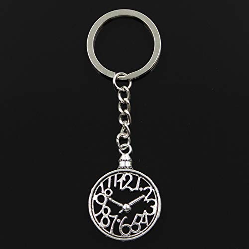 Mode 30mm Schlüsselring Metall Schlüsselanhänger Schlüsselbund   Antik silberfarben Überzogene Taschenuhr 39x29mm Anhänger