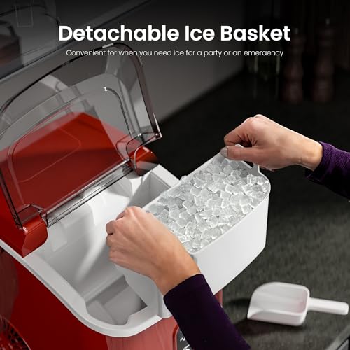 Kismile Nugget Ice Makers Countertop, Portable Sonic Ice Machine with Self-Cleaning/One-Click Operation for Home/Office(Red)
