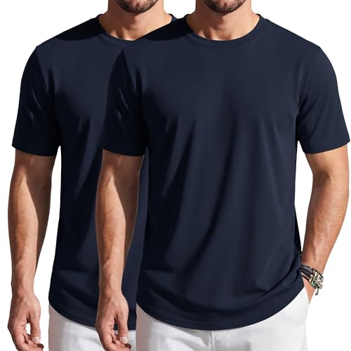 Cotrasen Mens T Shirts Short Sleeve Casual Crew Neck Tees UPF 80+ Lightweight Moisture Wicking Mens Curved Hem T Shirt, Pack of 2