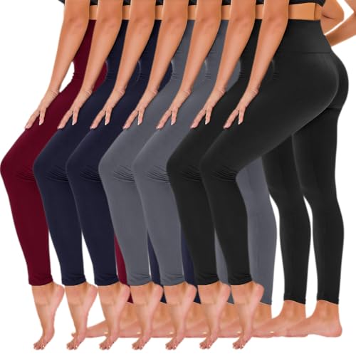 TNNZEET 7 Pack Leggings for Women - High Waisted Yoga Pants with Pockets Black Leggings Women Full Length & Capri