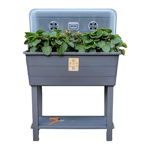 Floracon Kweektafel op Poten met Beschermingsdeksel, Antraciet, 75 x 36 x 93 cm – Moestuinbak en Bloembak voor Buiten