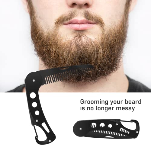 Mustache Comb Folding Beard Comb For Men Pocket Metal Mustache Brush Stainless Steel Hair Comb Travel Beard Comb For Grooming Styling Beard (Black) #TOP1