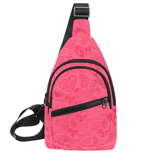 Bolsa de hombro multiusos con cremallera y diseño de corazones rosas
