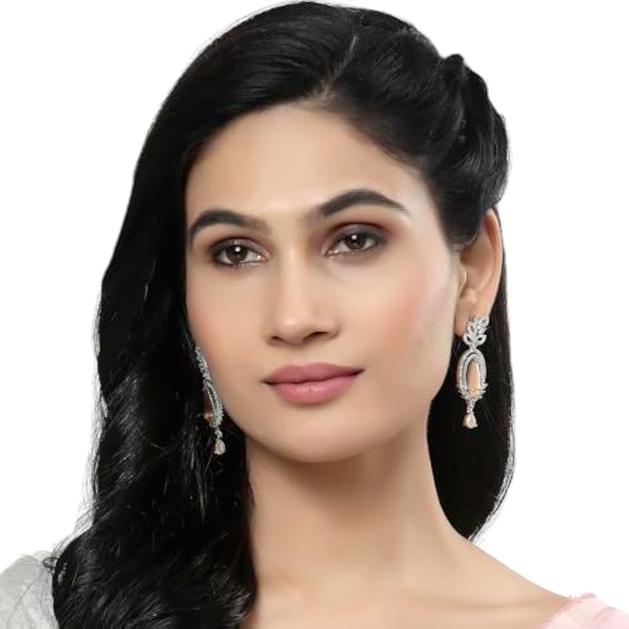 Rhodium-Plated American Diamond Drop Earrings
