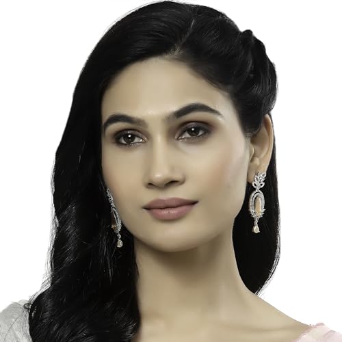 Rhodium-Plated American Diamond Drop Earrings
