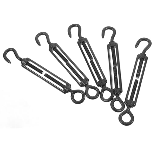 SHERCHPRY 5 piezas Tensor de Cable con Gancho y Ojo de Acero Inoxidable 304 Electrofóresis Negro M5 para Tensado de Cables y Rigging Industrial miniatura 1