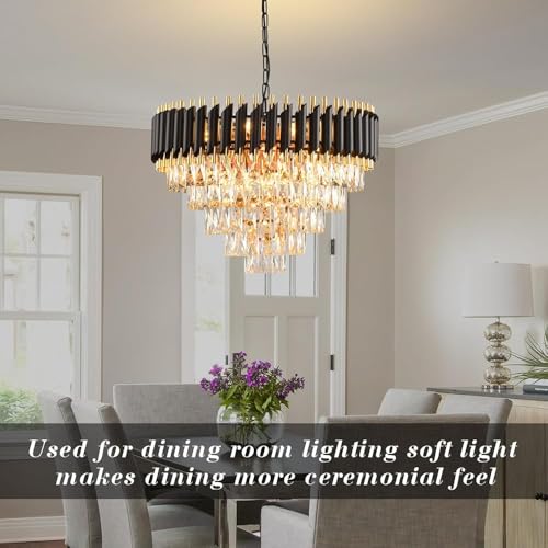 Image of Zingy Modern Ceiling Lamp 4-Tier Round Crystal Chandelier for Living Room | Modern Ceiling Light Jhumar for Hall for Home Decoration + 3 Color LED Light (Black Gold, 500MM) R
