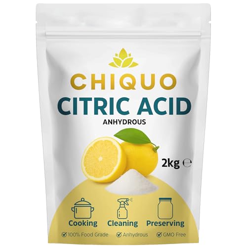 Chiquo Citric Acid 2kg - Anhydrous & 100% Food Grade - E330 | GMO-Free & Vegan | Natural Descaler & Cleaner | For Cleaning Cooking Bath Bombs & Preserving | Resealable Pack for Freshness