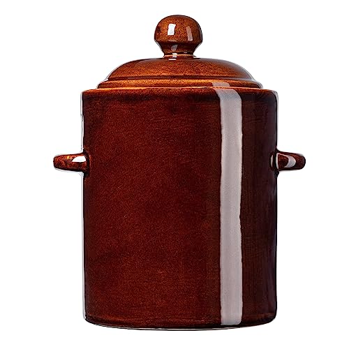 KADAX Olla de gres, olla de cerámica densa con tapa, apta para lavavajillas, olla de fermentación hecha a mano de cerámica, olla para guisar pepinos y chucrut (marrón, 5 L)
