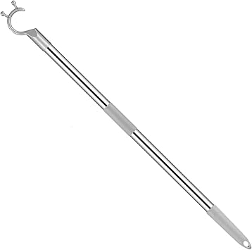 Clothes Pole Hook for Reaching 56" Heavy Duty Extendable Reach Stick Hook for Closet, Ceiling, Top Shelf, Made of Stainless Steel, Gray