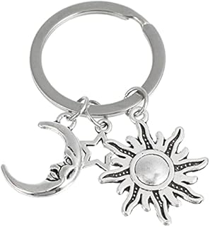 NUOBESTY Sun Moon Star Keychain Stainless Steel Key RIng Purse Handbag Backpack Charm Car Ring Keyring Key Holder Jewelry Gift