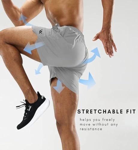Image of Men's Lycra Gym Shorts | Stretchable Running Shorts for Men | Quick Dry Sports Shorts with Pockets | Elastic Waist Active Wear | Regular Fit
