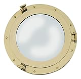 Ojo de Buey Espejo Redondo, latón, diámetro: 40 cm, se abre