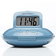Sonic Alert Digital Alarm Clock - Small Travel Clocks for Heavy Sleepers - Battery Operated with Vibrating Bed Shaker - Jade