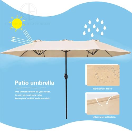 Image of 15ft Large Outdoor Umbrella Double-Sided Patio Umbrella with 65 Kgs Movable Stand, Crank Handle, 12 Ribs Rectangular Garden Umbrella for Patio Graden, Poolside, Terrace, Cafe and Hotels