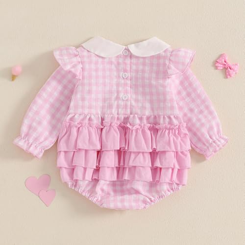 Adobabirl Infant Baby Girl Outfit Newborn Bow Bubble Romper Long Sleeve Embroidery Jumpsuit Cute Smocked Clothes4