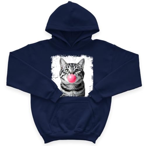 Bubblegum Cat Kids' Hoodie - Cute Cat Hooded Sweatshirt - Animal Lover Gift Hoodie for Kids
