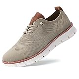 Breeze Men's Urban Ultra Comfortable Mesh Dress Sneakers - Business Casual Walking Shoes (Khaki, 9)