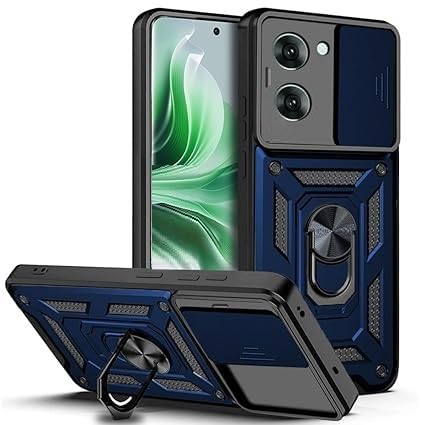Image of SPAZY CASE OnePlus Nord CE 5 Back Cover | Heavy Duty Hybrid Case with 360 Degree Rotating Finger Ring Holder + Slider Shutter Camera Protection Case for OnePlus Nord CE 5 - Blue