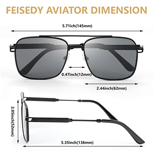 FEISEDY Retro Square Aviator Sunglasses for Men Women Vintage 70s Pilot Shades Classic Metal Frame B2845 — view 6
