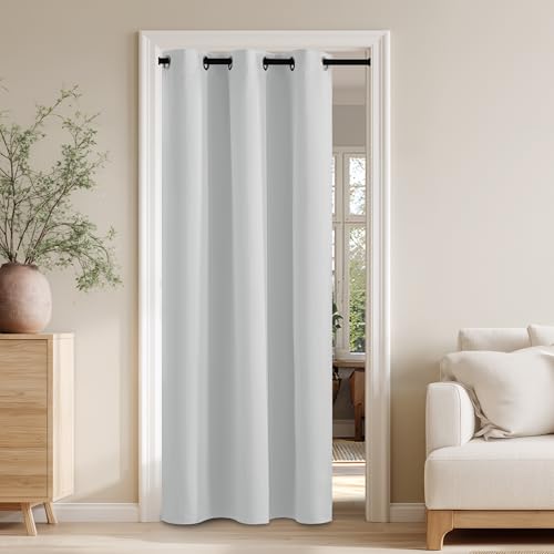 Image of RYB HOME 100% Blackout Doorway Curtains, Closet Curtain for Open Closet, Privacy Room Divider Drape for Bedroom /Temporary Door, 1 Panel, W42 x L80, White