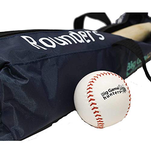 Big Game Hunters Quality Traditional Rounders Set with Hardwood Bat, Ball and Posts in a Canvas Bag