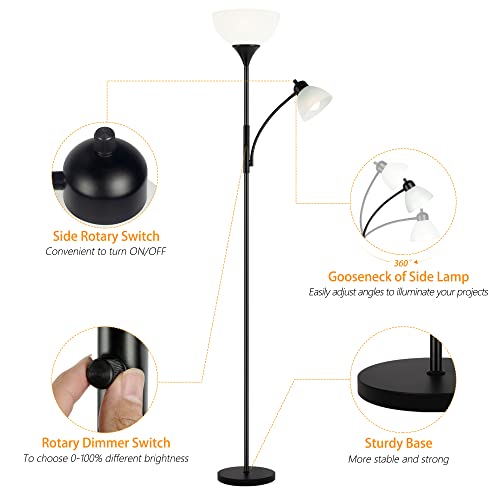 Floor Lamp, Dimmable Standing Lamp, 3 Levels Dimmable Brightness, Included 9W And 5W Led Bulbs, Industrial Floor Lamp For Living Room, Bedroom, Office, Reading #TOP3