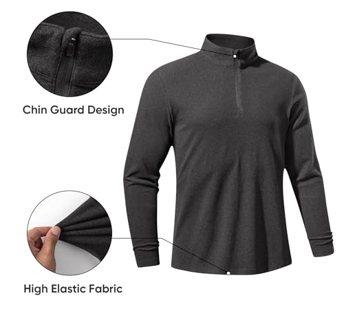 Men's Quarter Zip Pullover Fleece Lined Long Sleeve Solid Color Shirts 1/4 Half Zip Sweatshirts3