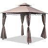 10’x10′ Outdoor Patio Gazebo Heavy Duty Steel Frame Canopy with Double Roof, Privacy Curtains, for Garden, Backyard, and Lawn (Brown)