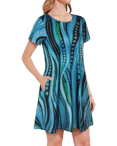 Image of JOLIGAL Summer Dresses for Women Casual Short Sleeve Sundress Scoop Neck Beach T Shirt Dress with Pockets 2026