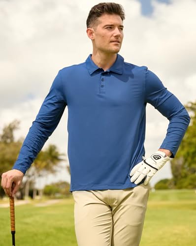 BloqUV Men's UPF 50+ Sun Protection Collared Long Sleeve Active Top (Navy, Large)