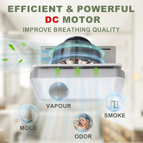 Image of Akicon Bathroom Exhaust Fan with Light, 50-80-100 CFM DC Motor, 1.2 Sones 3CCT LED Light 2700K /4000K /5500K with 7W Night Light Quiet Energy Saving Ceiling Fan, Silver
