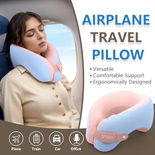 2in1 Ergonomic Memory Foam Travel Neck Pillow – Upgrade Travel Pillow for All Sleep Positions on Flights, Road Trips, and Long Distance Travel with Drawstring Bag (Adjustable - Blue and Pink) - Image 3