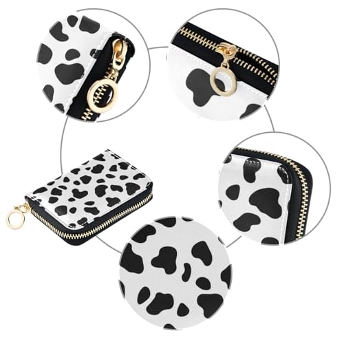 Black Cow Print Zipper Card Case Wallet for Women Single-Side Print PU Leather RFID Blocking 11 Compartments, Travel-Ready Ideal for Bags Clutches & Daily Commute3