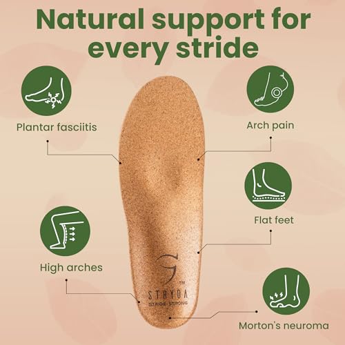 Image of STRYDA Slim Orthopedic Insoles - 100% Cork Soles to Promote Natural Foot Function - Barefoot Friendly Shoe Inserts for Feet, Knees & Back - 100% Natural, Vegan - XS
